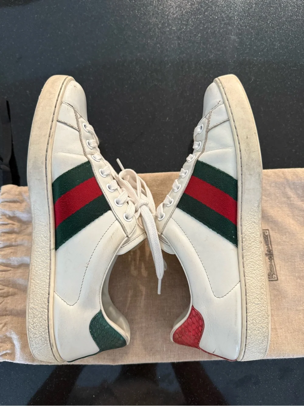Gucci White Leather Sneakers with Red & Green and Gold Bee